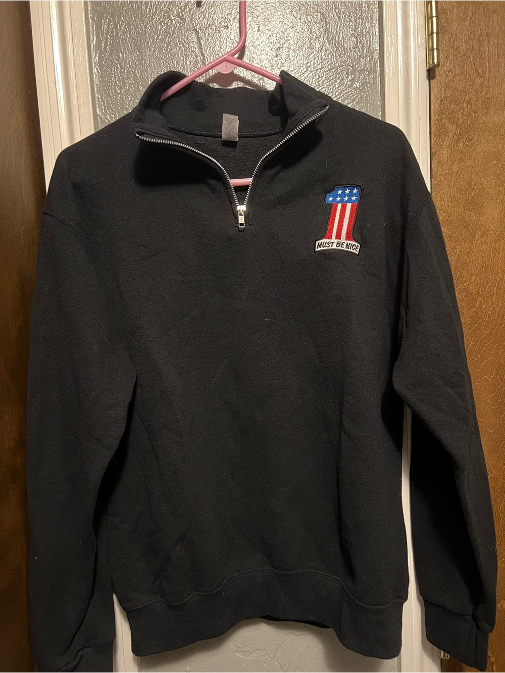 Jerzees Black Quarter-Zip Pullover with Flag Patch